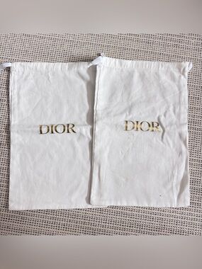 Dior White Cotton with Gold Foil Logo Shoe Bag Set of 2